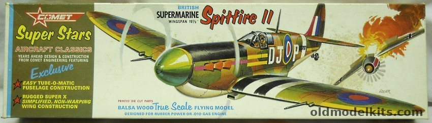Comet Supermarine Spitfire II - 19.5 inch Wingspan Gas or Rubber Powered Wooden Aircraft Kit, 1620-250 plastic model kit